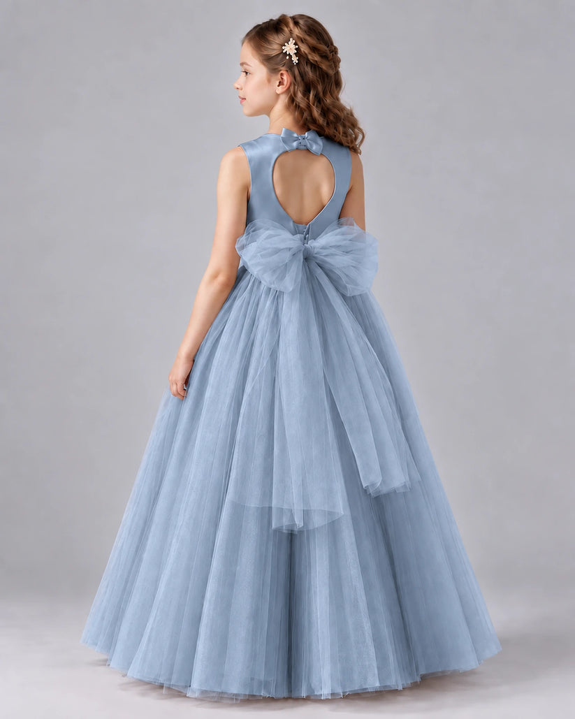 Dusty Blue Ball Gown Flower Girl Dresses Back