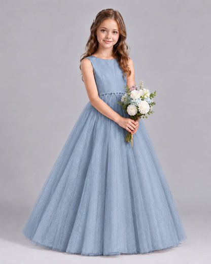 Dusty Blue Ball Gown Flower Girl Dresses Side