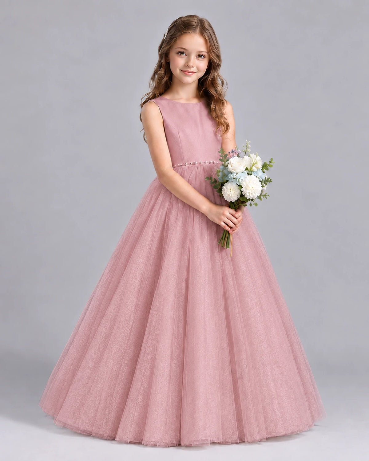 Blush Pink Ball Gown Flower Girl Dresses Side