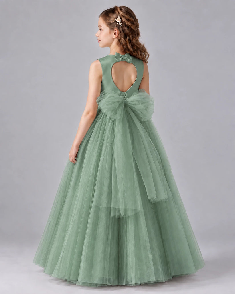 Eucalyptus Ball Gown Flower Girl Dresses Back
