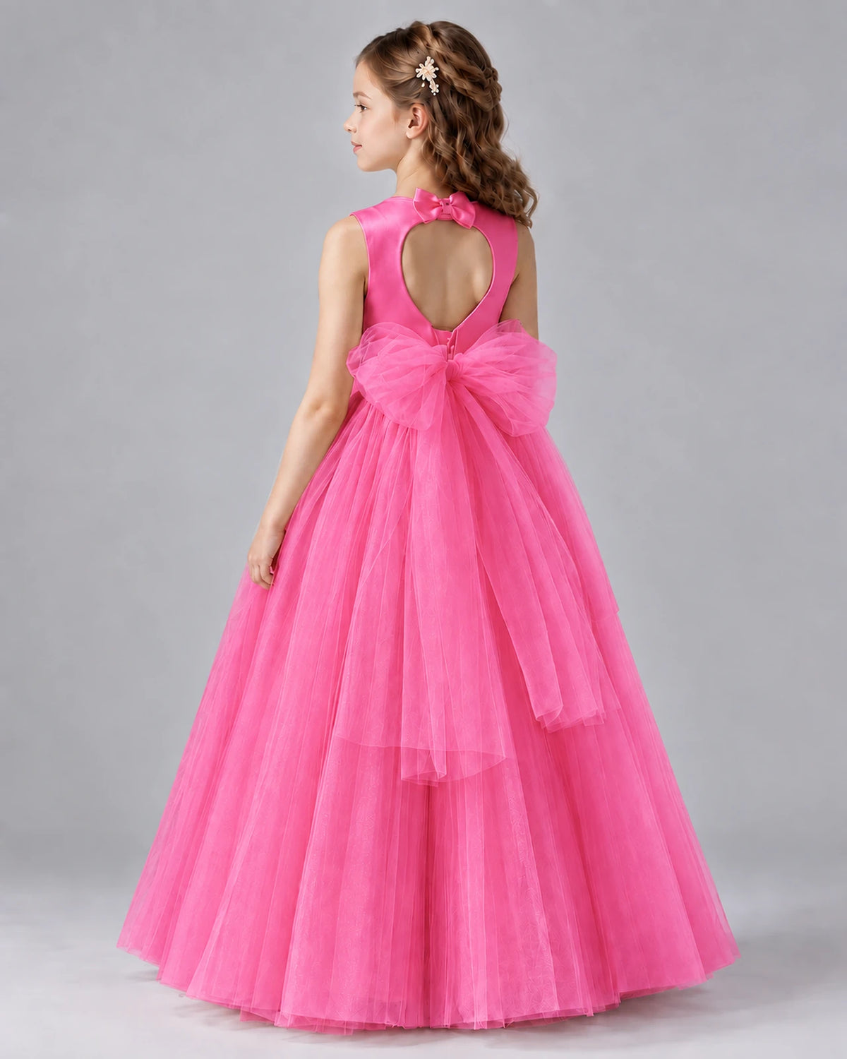 Hot Pink Ball Gown Flower Girl Dresses Back