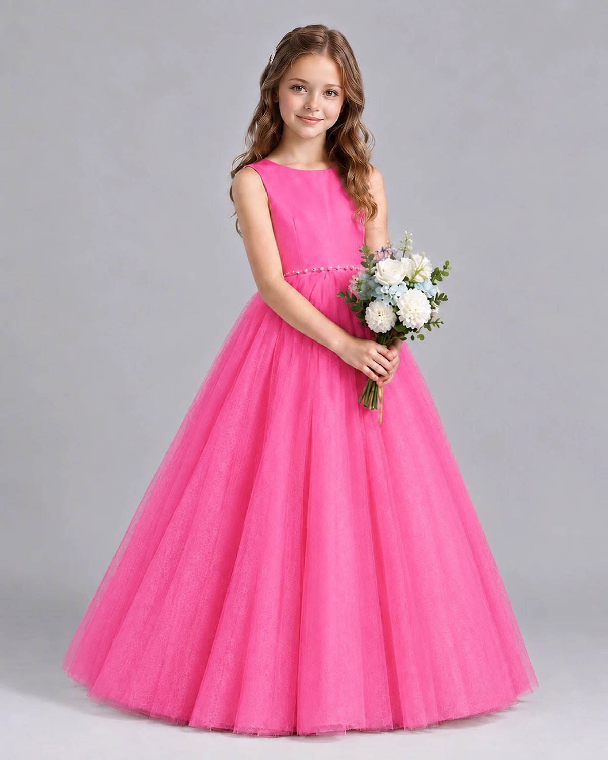 Hot Pink Ball Gown Flower Girl Dresses Side