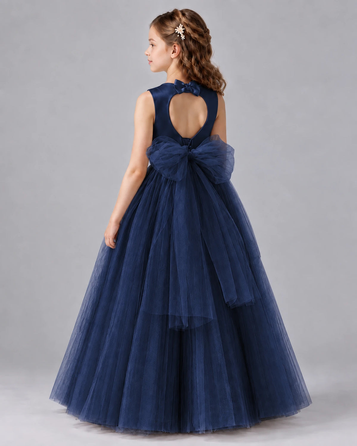 Navy Blue Ball Gown Flower Girl Dresses Back