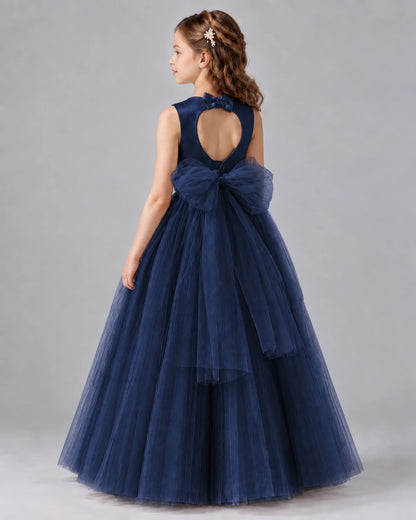 Navy Blue Ball Gown Flower Girl Dresses Back