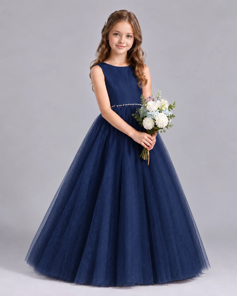 Navy Blue Ball Gown Flower Girl Dresses Side