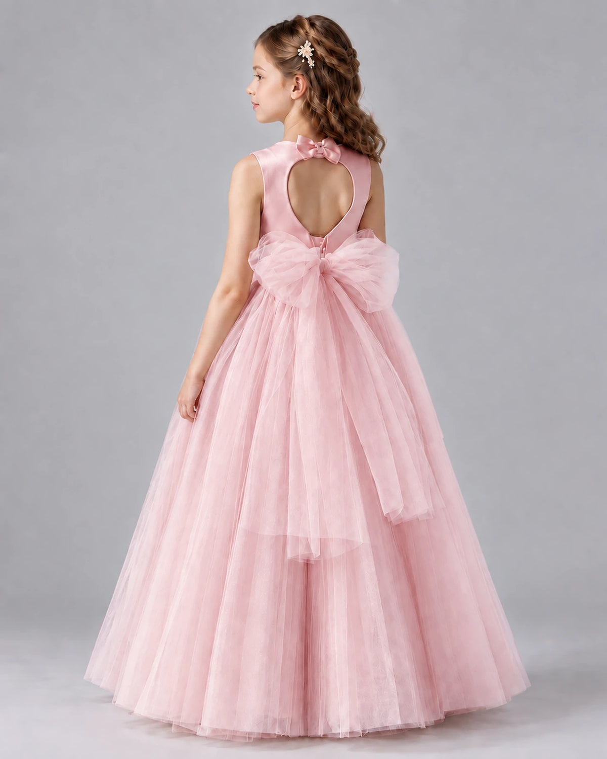 Pink Ball Gown Flower Girl Dresses Back