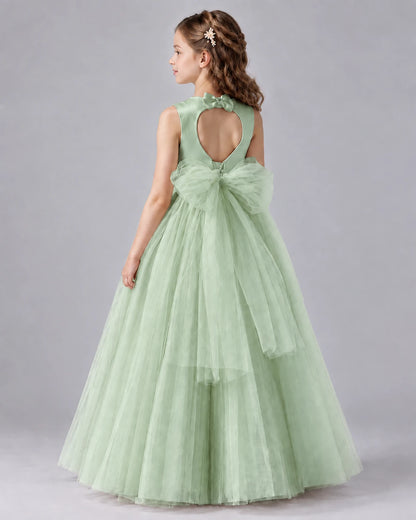 Sage Green Ball Gown Flower Girl Dresses Back