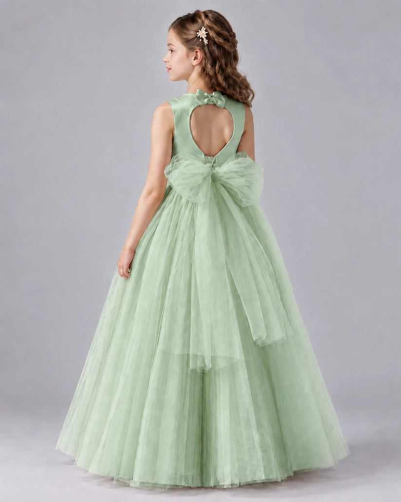 Sage Green Ball Gown Flower Girl Dresses Back