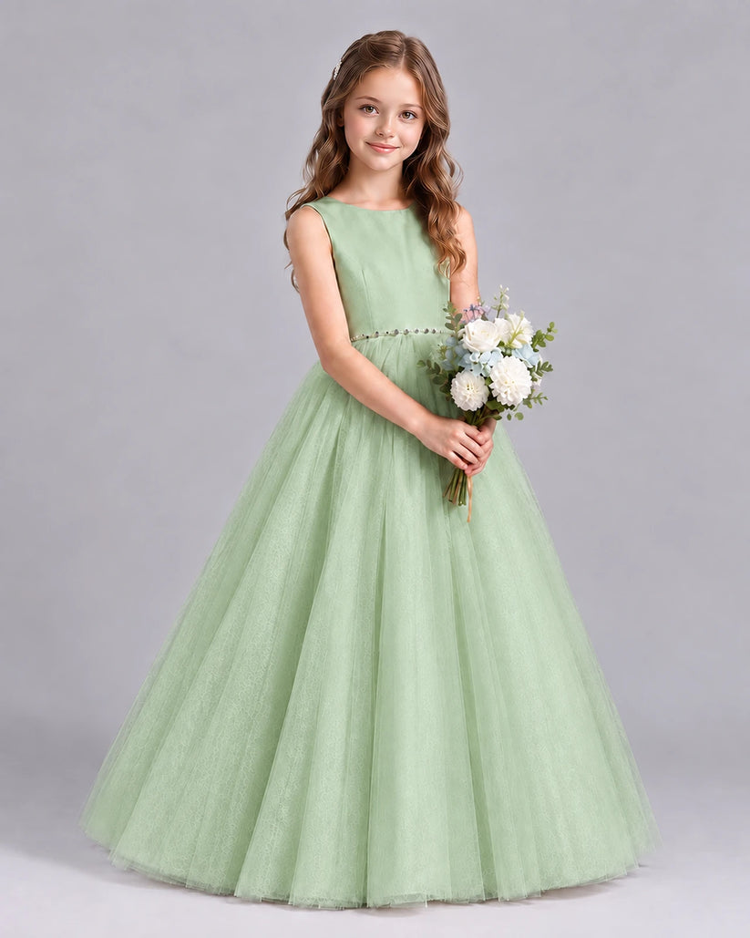 Sage Green Ball Gown Flower Girl Dresses Side