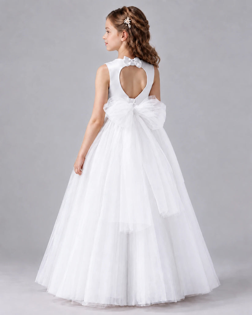 White Ball Gown Flower Girl Dresses Back
