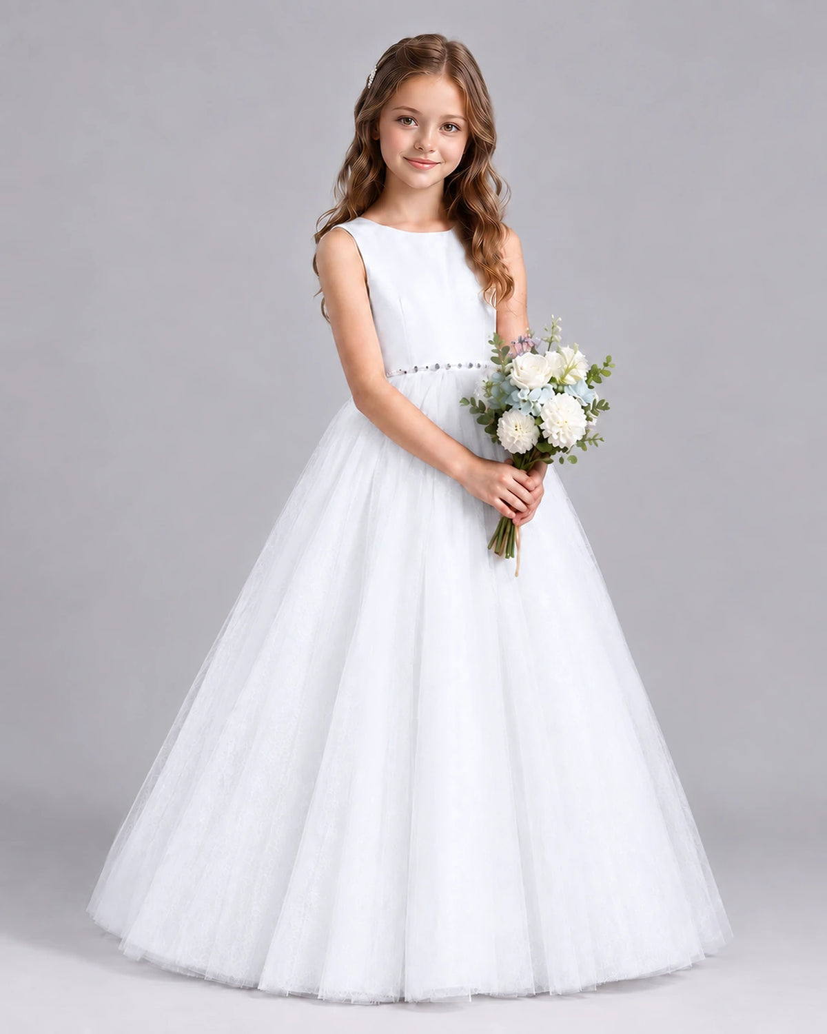 White Ball Gown Flower Girl Dresses Side