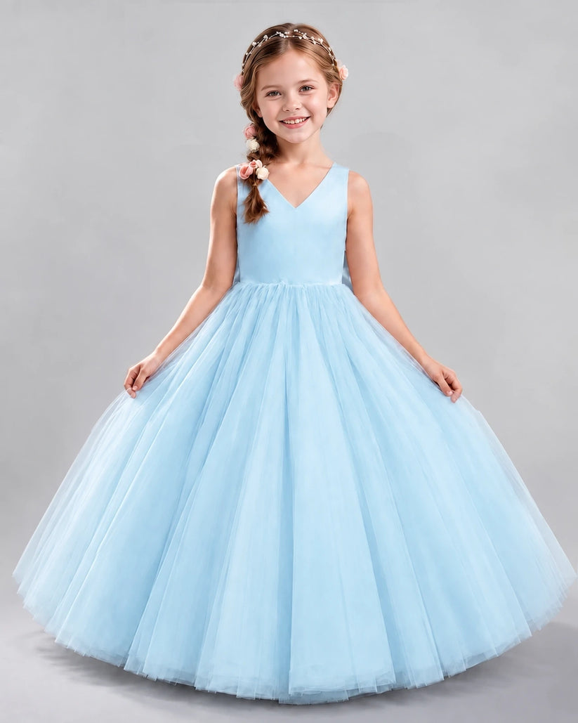 Baby Blue Ball Gown Flower Girl Dresses Front