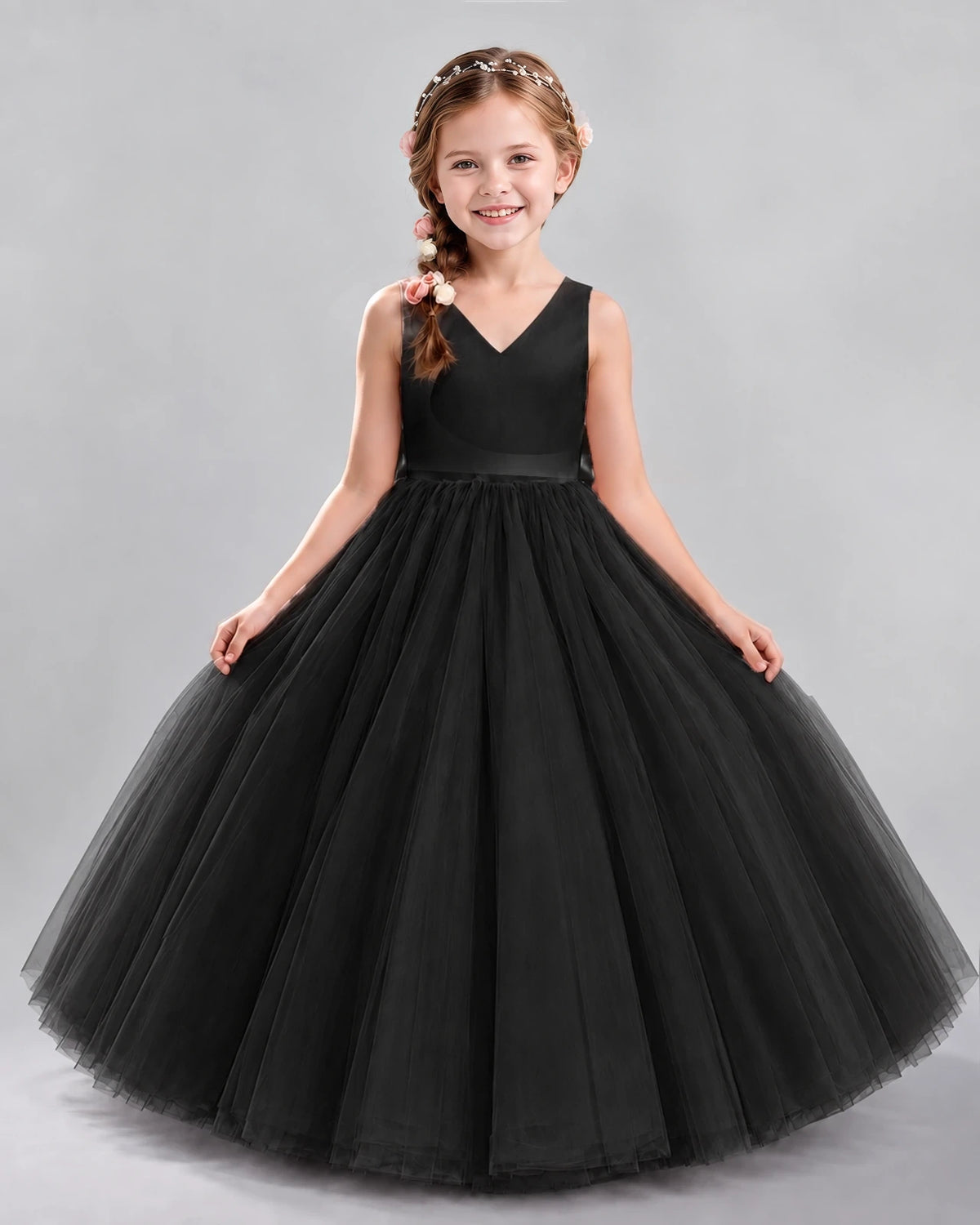 Black Ball Gown Flower Girl Dresses Front