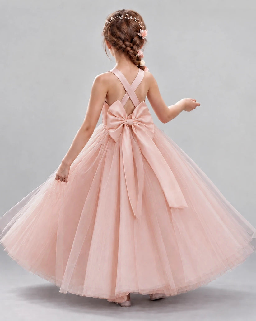 Blush Pink Ball Gown Flower Girl Dresses Back