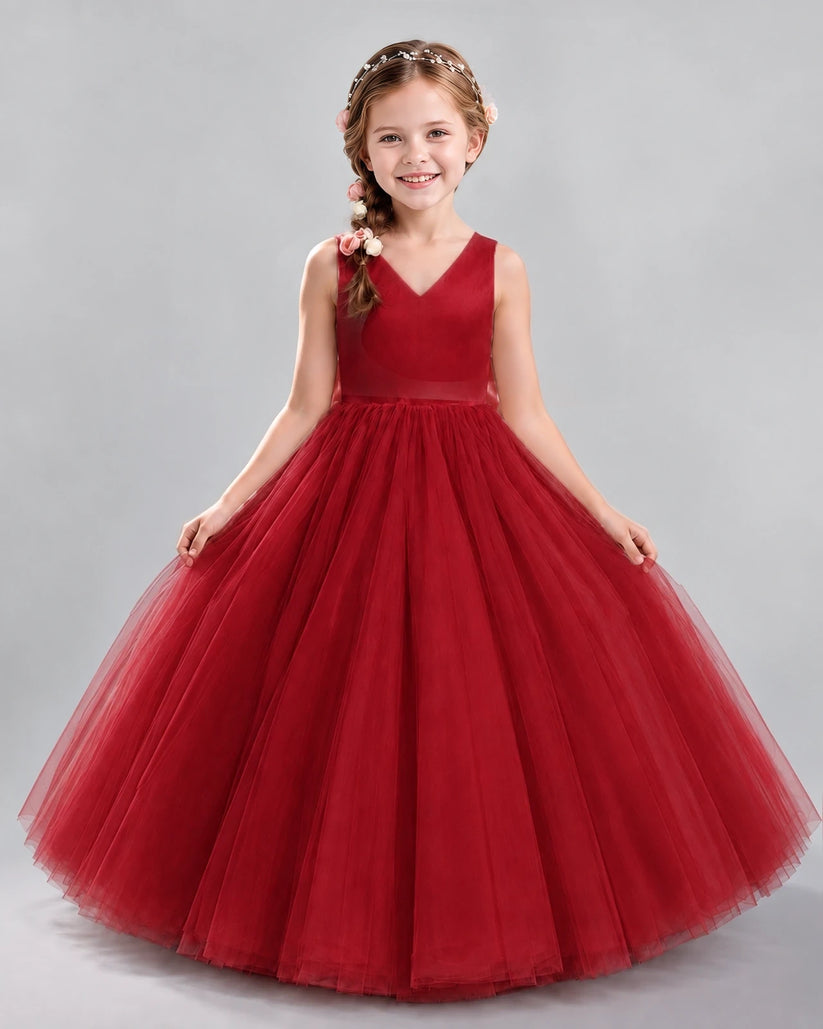 Burgundy Ball Gown Flower Girl Dresses Front