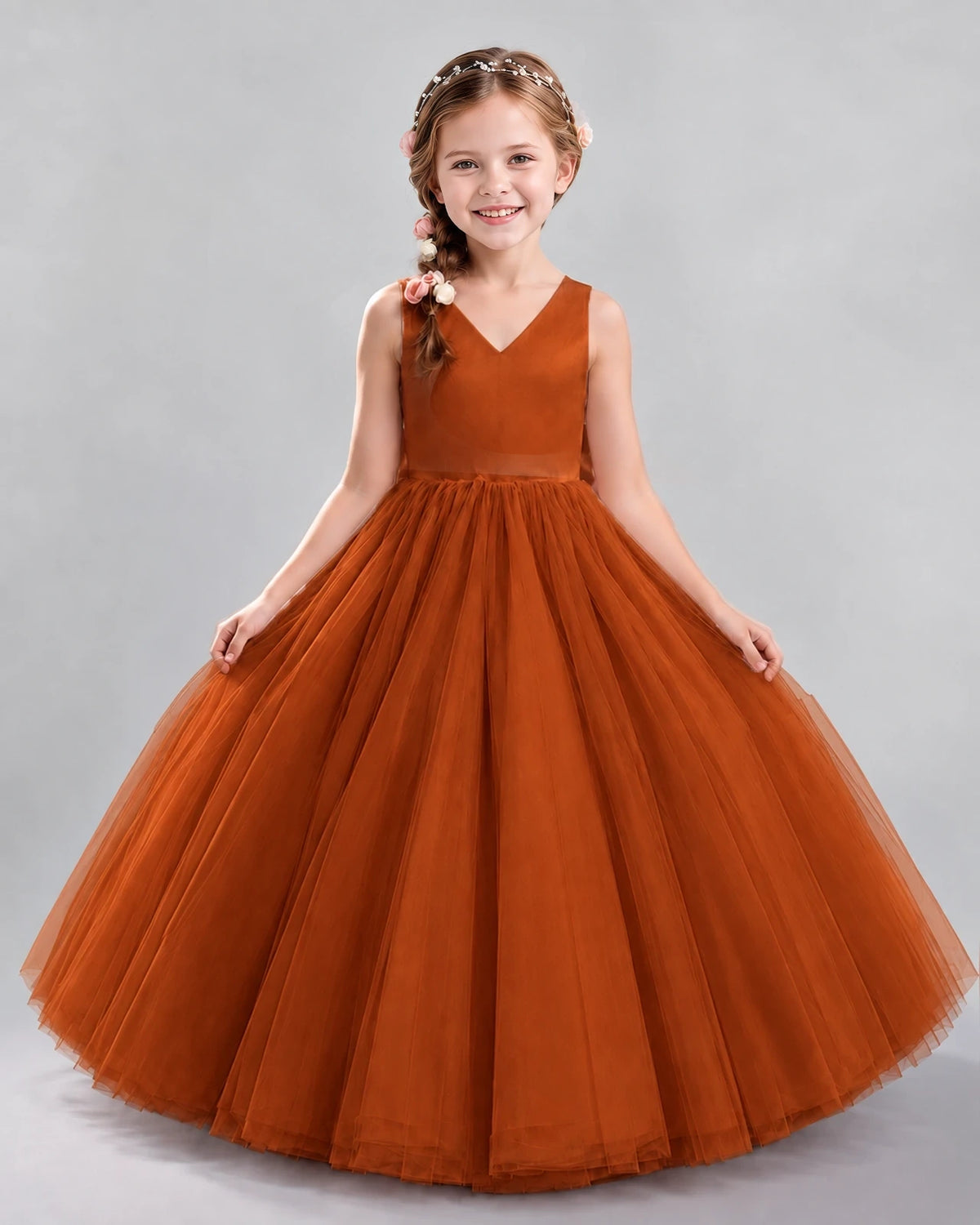 Burnt Orange Ball Gown Flower Girl Dresses Front