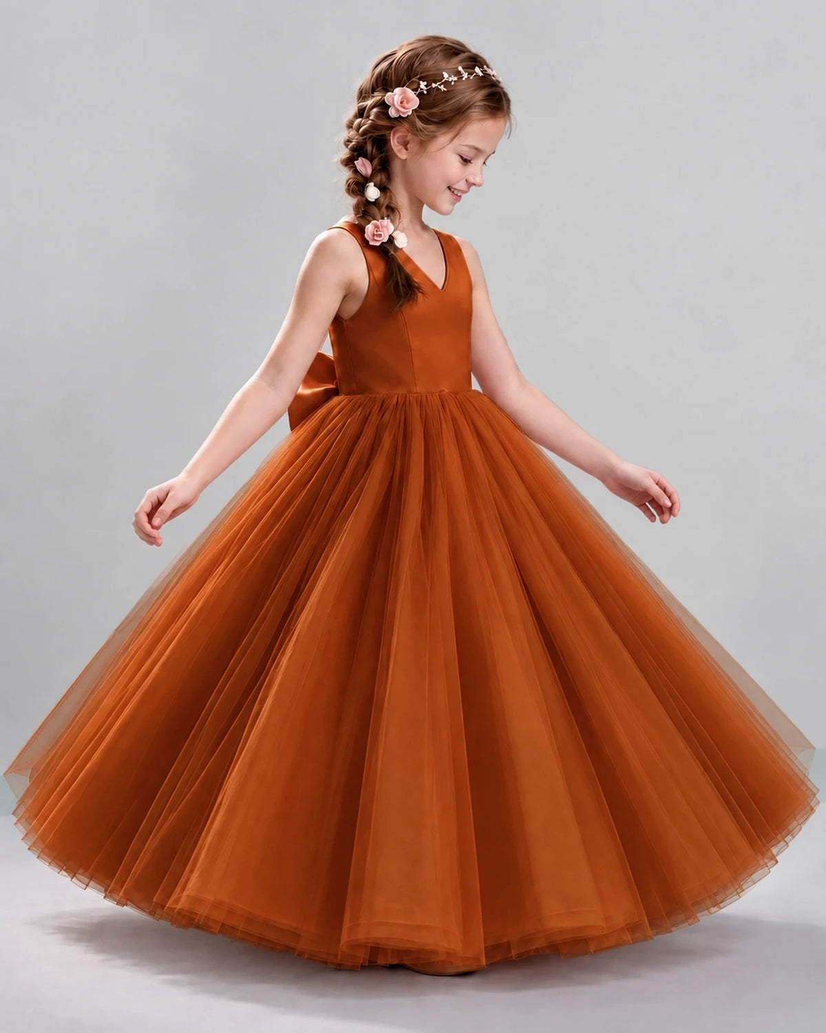 Burnt Orange Ball Gown Flower Girl Dresses Side