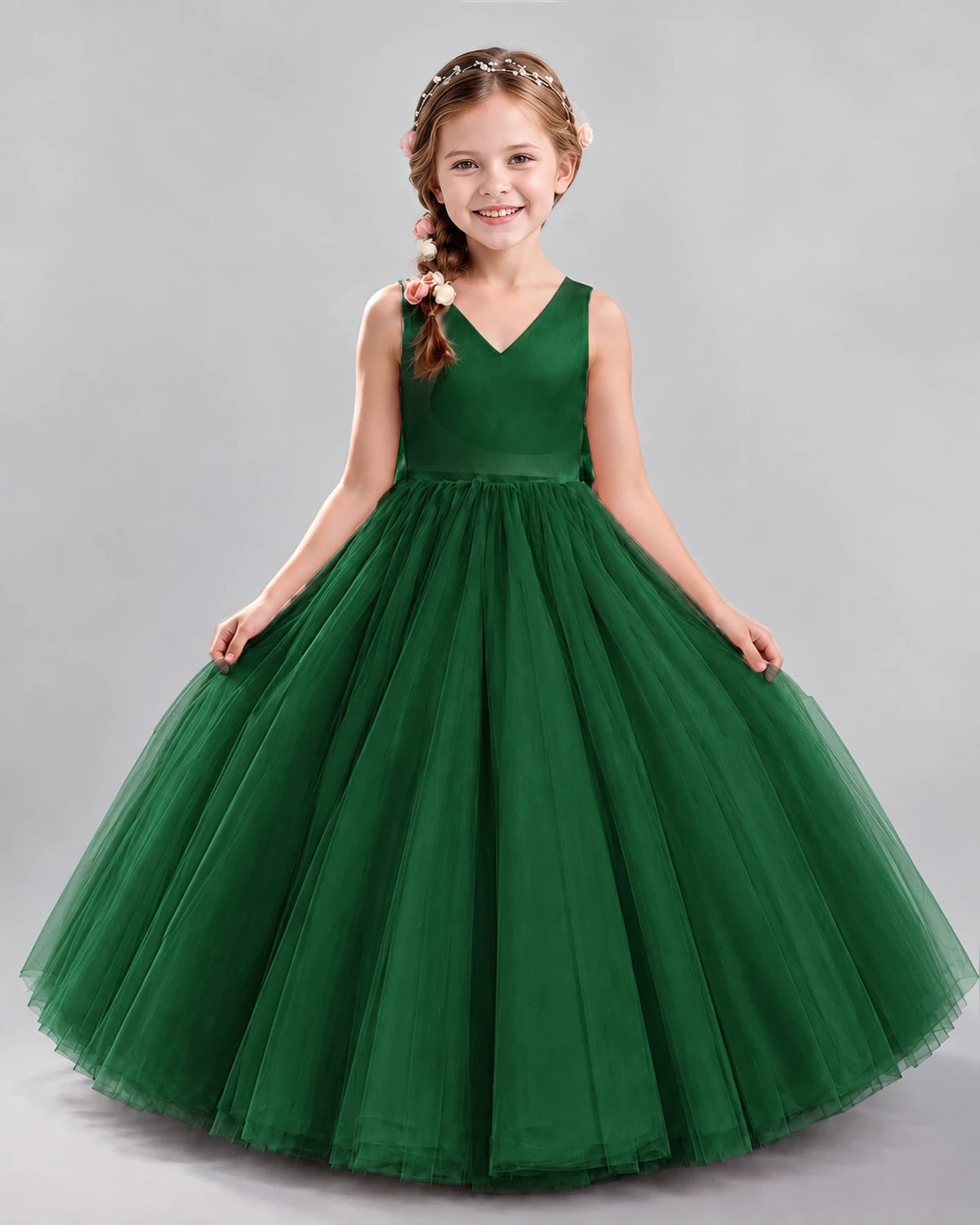Dark Green Ball Gown Flower Girl Dresses Front