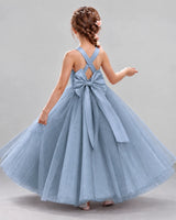 Dusty Blue Ball Gown Flower Girl Dresses Back