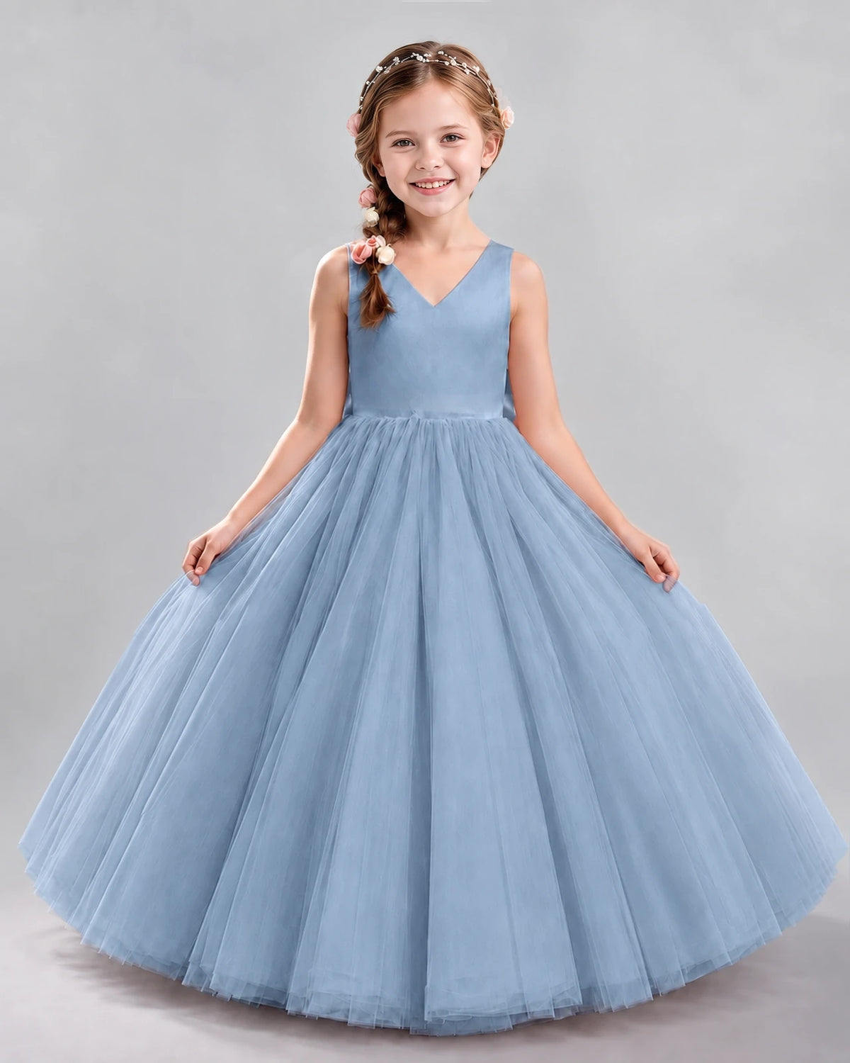 Dusty Blue Ball Gown Flower Girl Dresses Front