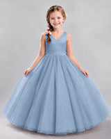 Dusty Blue Ball Gown Flower Girl Dresses Front