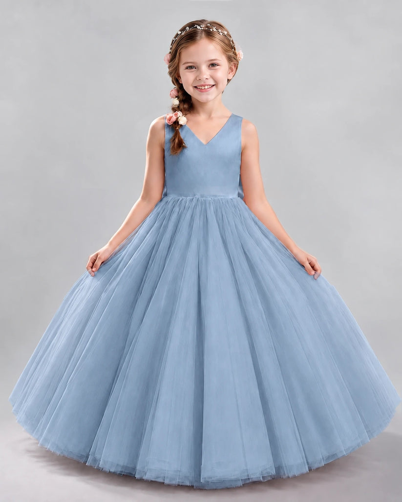 Dusty Blue Ball Gown Flower Girl Dresses Front
