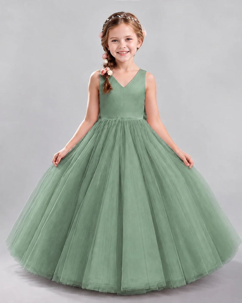 Eucalyptus Ball Gown Flower Girl Dresses Front