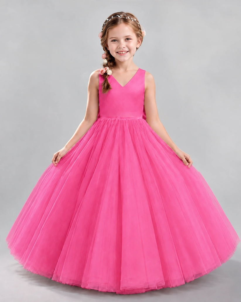 Hot Pink Ball Gown Flower Girl Dresses Front