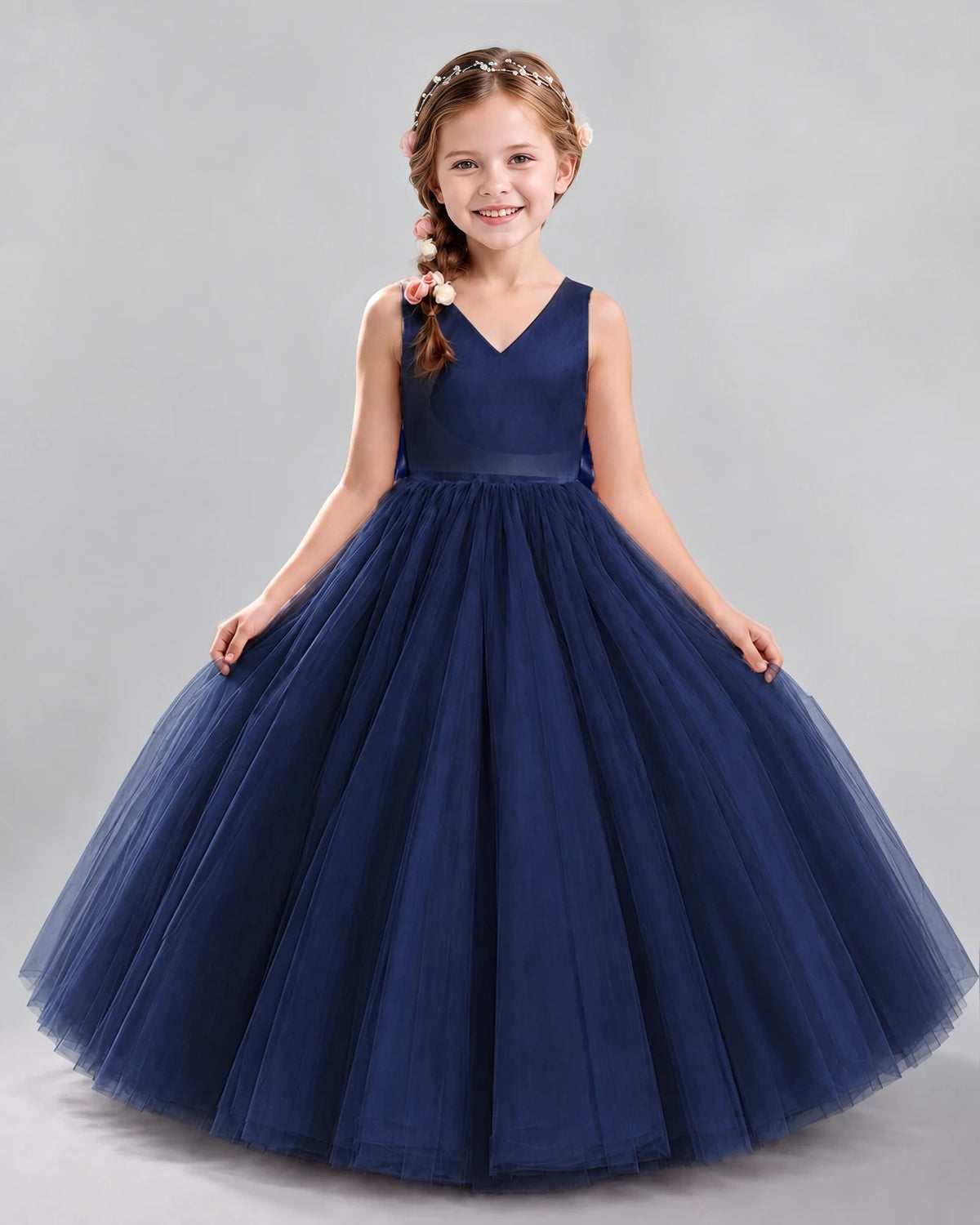 Navy Blue Ball Gown Flower Girl Dresses Front