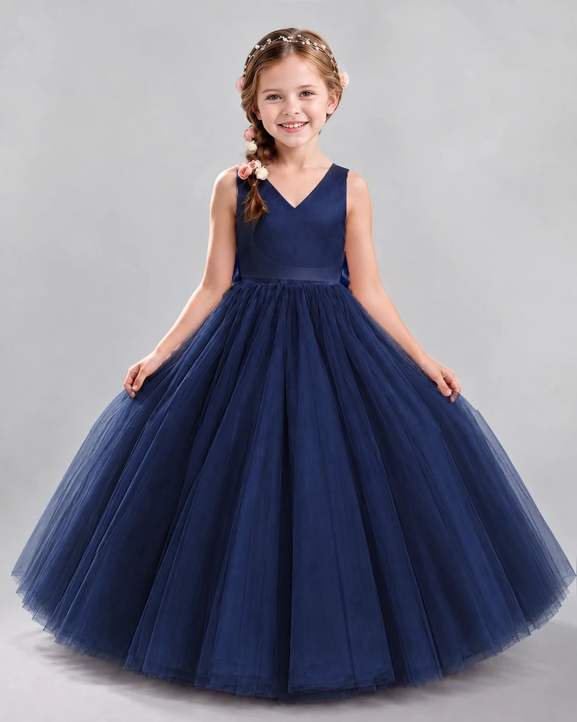 Navy Blue Ball Gown Flower Girl Dresses Front