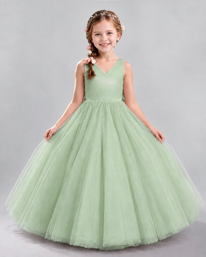 Sage Green Ball Gown Flower Girl Dresses Front