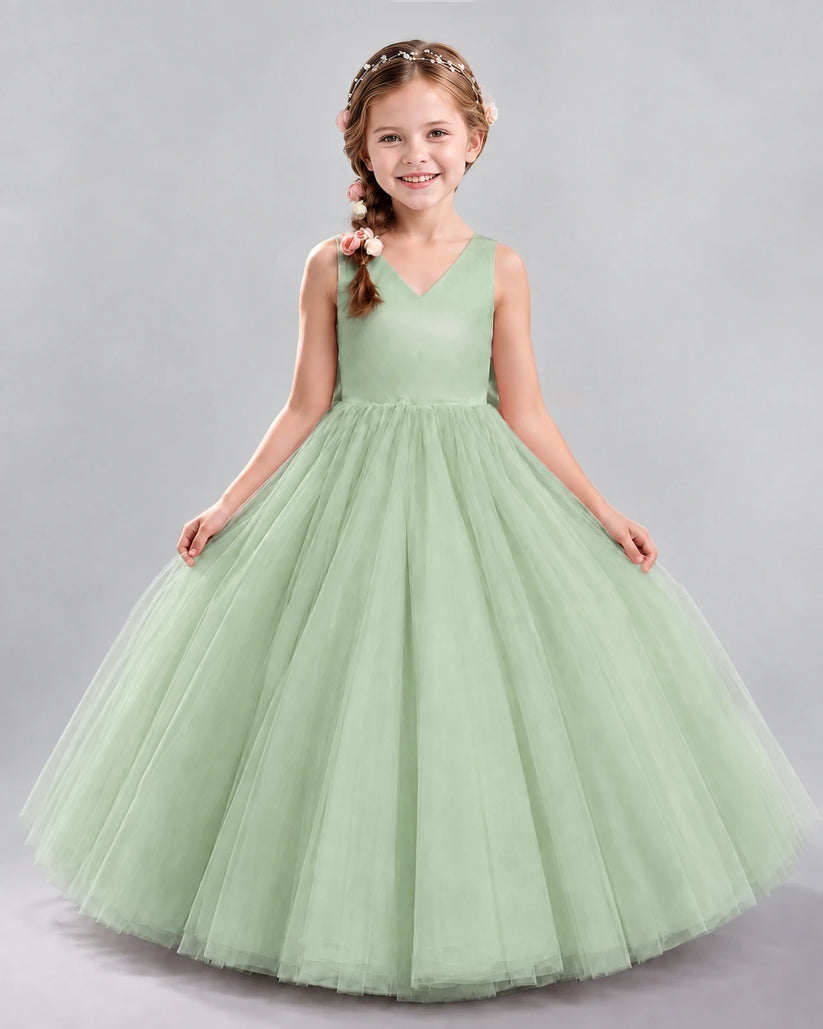 Sage Green Ball Gown Flower Girl Dresses Front