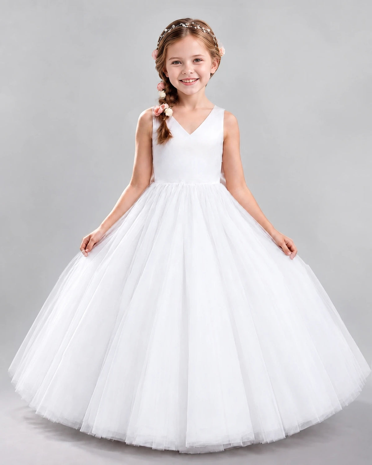 White Ball Gown Flower Girl Dresses Front