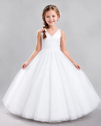 White Ball Gown Flower Girl Dresses Front