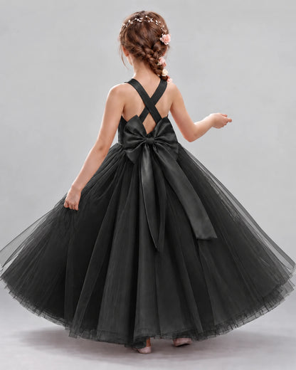 Black Ball Gown Flower Girl Dresses Back
