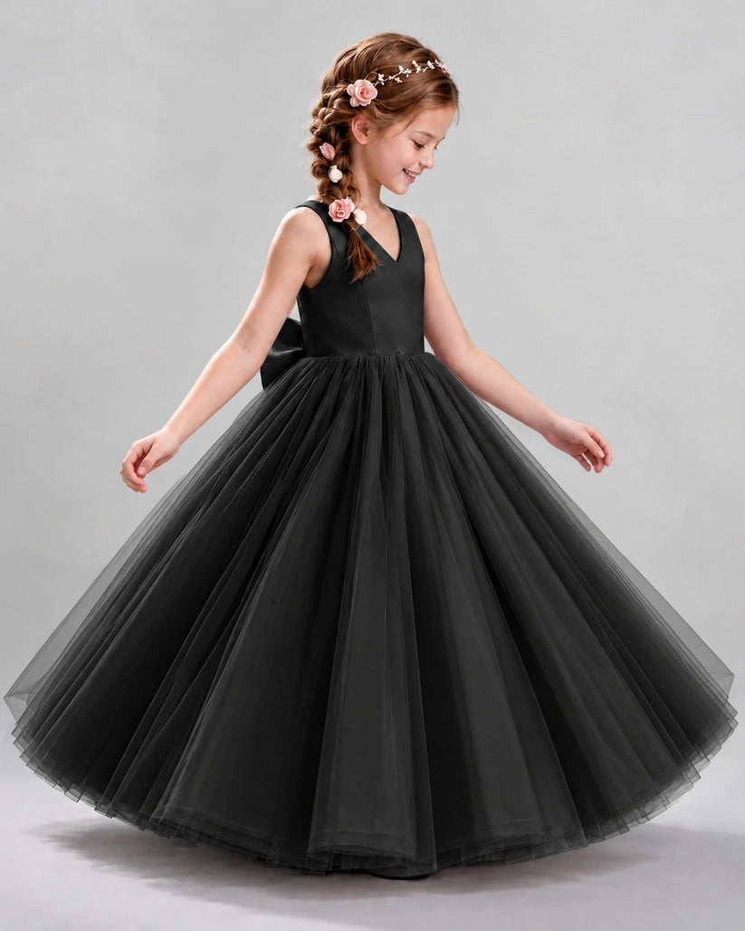 Black Ball Gown Flower Girl Dresses Side