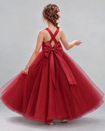 Burgundy Ball Gown Flower Girl Dresses Back