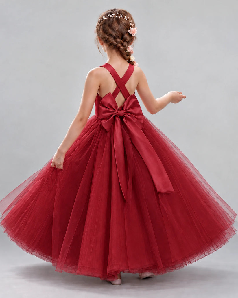 Burgundy Ball Gown Flower Girl Dresses Back