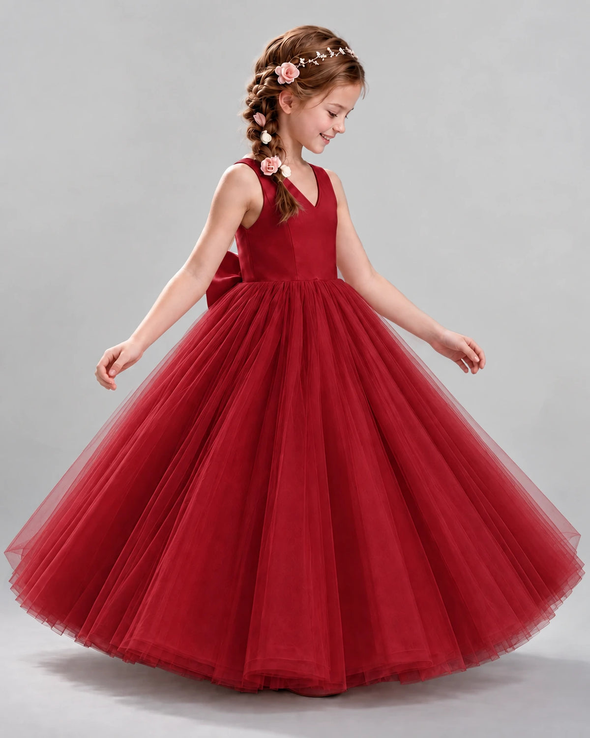 Burgundy Ball Gown Flower Girl Dresses Side