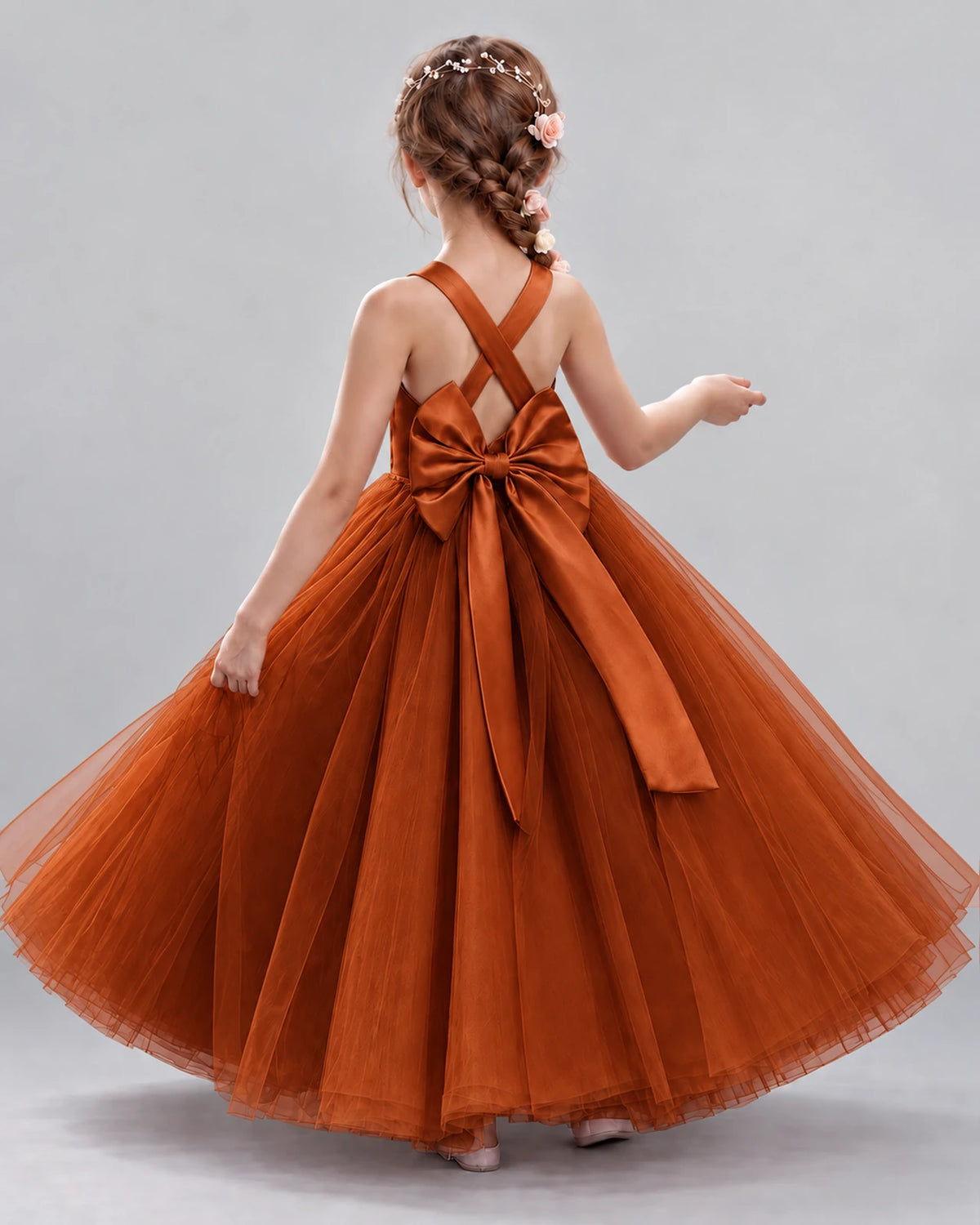 Burnt Orange Ball Gown Flower Girl Dresses Back