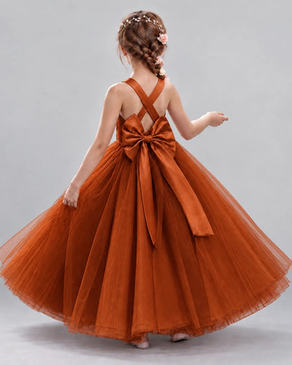 Burnt Orange Ball Gown Flower Girl Dresses Back