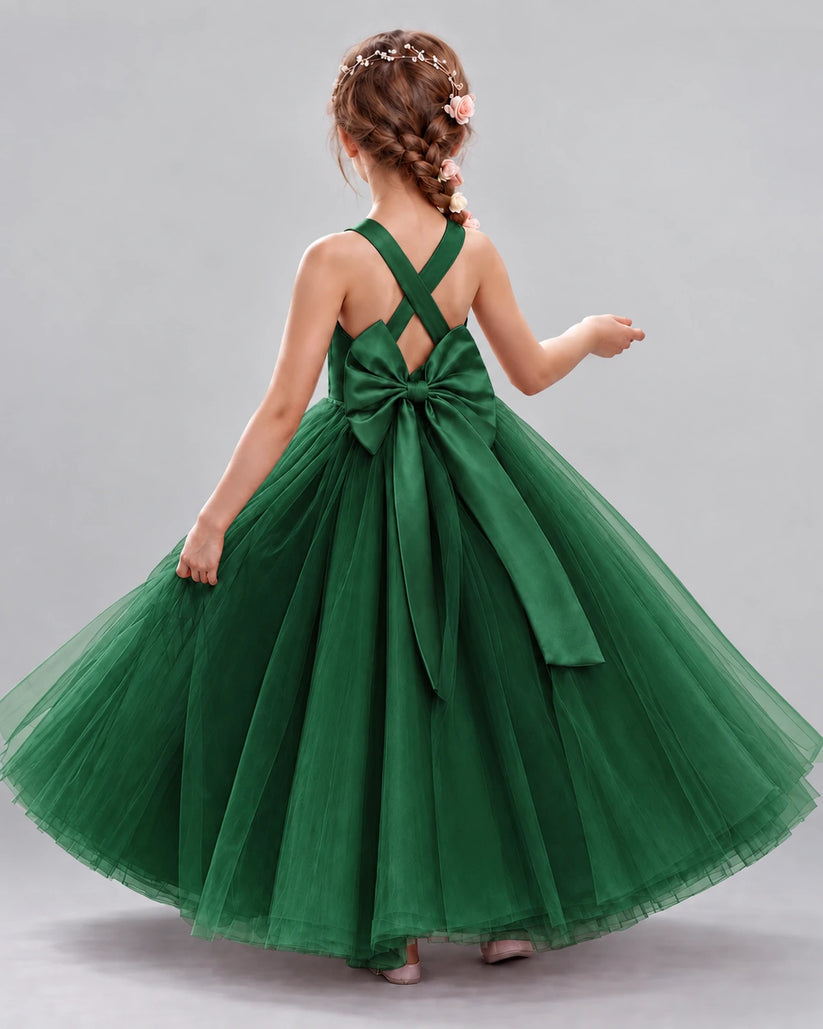 Dark Green Ball Gown Flower Girl Dresses Back