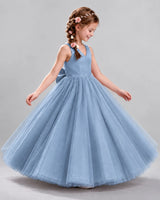 Dusty Blue Ball Gown Flower Girl Dresses Side