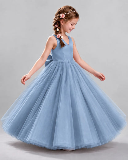Dusty Blue Ball Gown Flower Girl Dresses Side