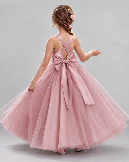 Blush Pink Ball Gown Flower Girl Dresses Back