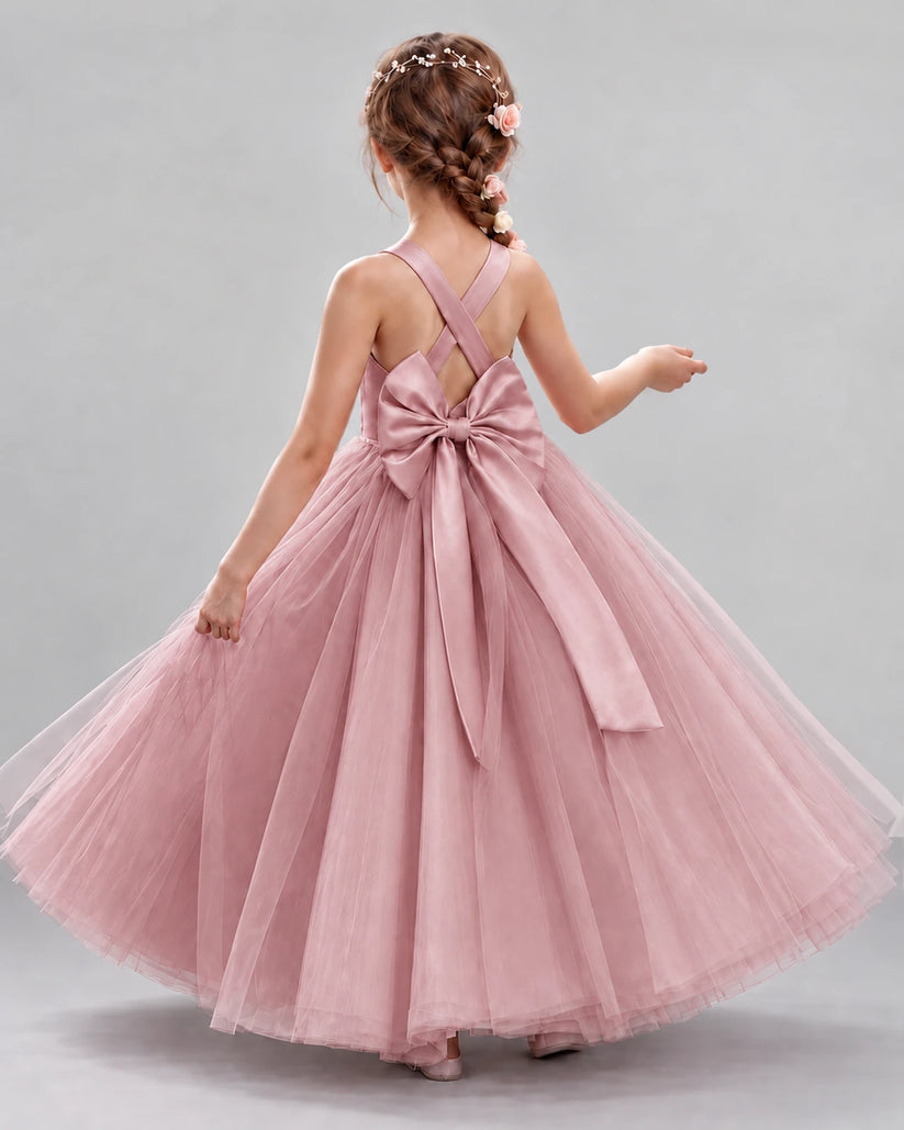Blush Pink Ball Gown Flower Girl Dresses Back