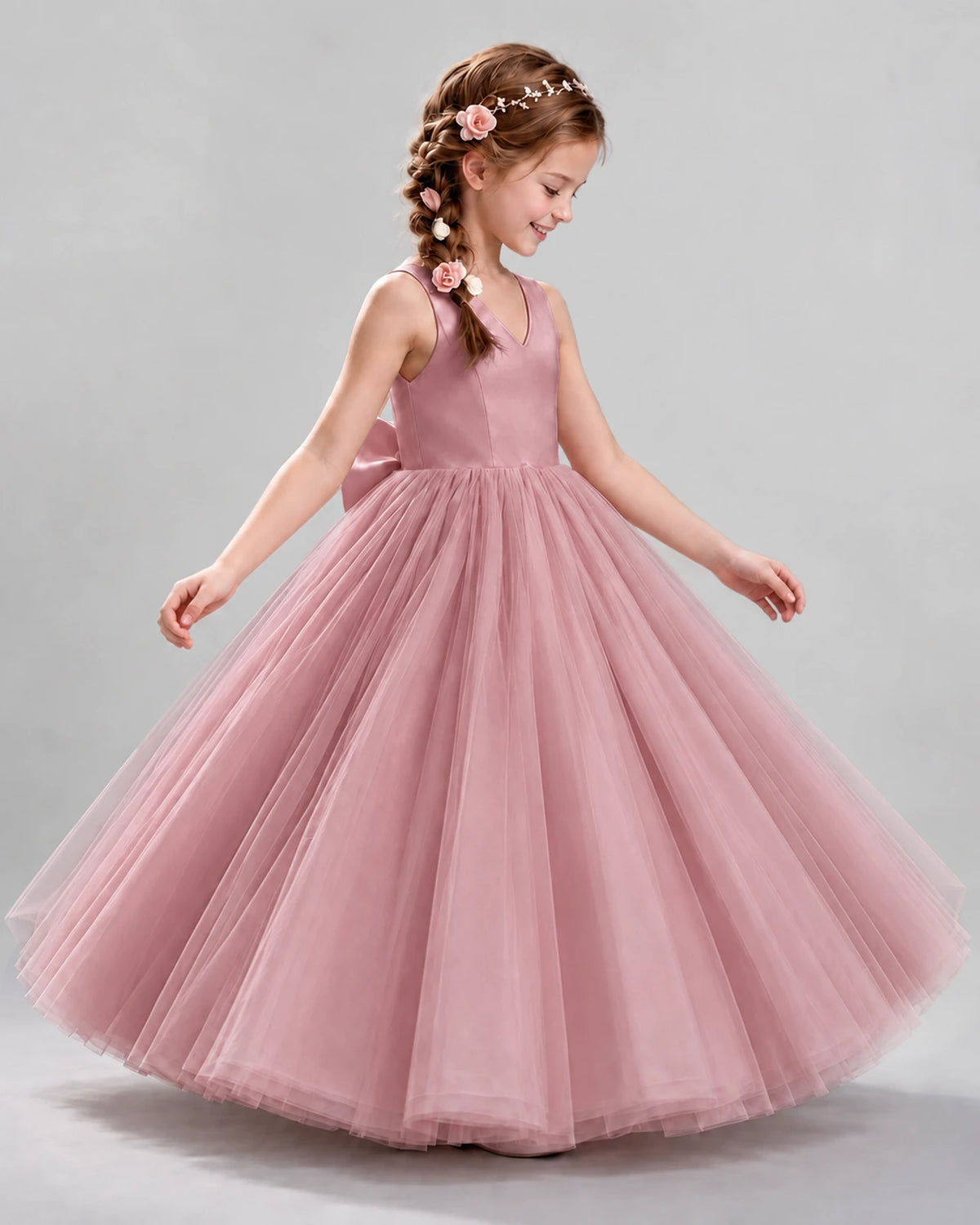 Blush Pink Ball Gown Flower Girl Dresses Side