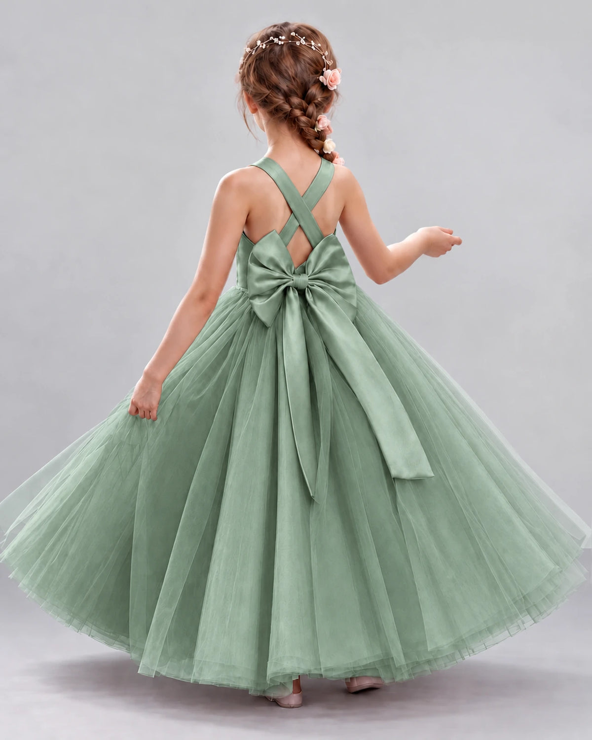Eucalyptus Ball Gown Flower Girl Dresses Back