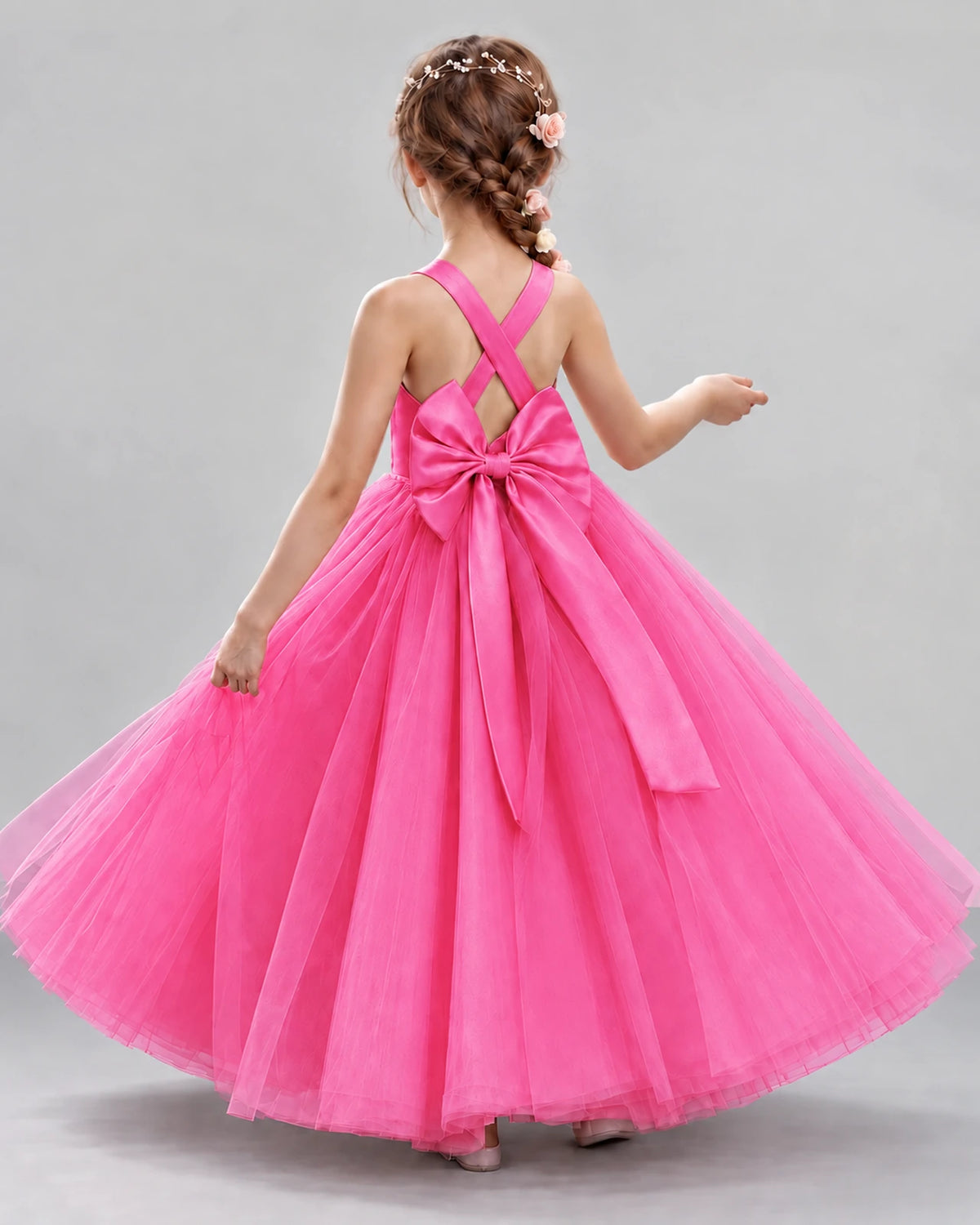 Hot Pink Ball Gown Flower Girl Dresses Back