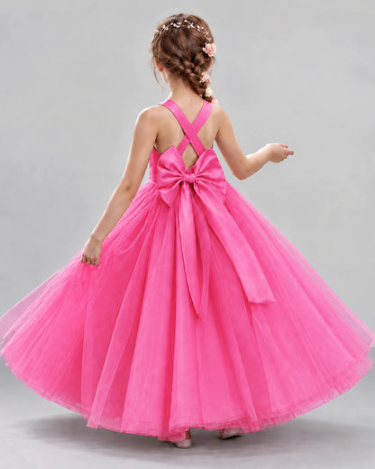 Hot Pink Ball Gown Flower Girl Dresses Back
